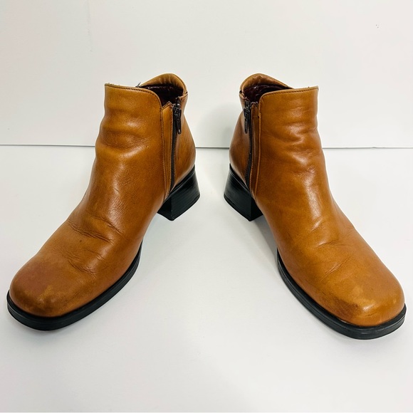Vintage Santana Canada Waterproof Leather Camel Tan Chunky Square Toe Zip Boots - Picture 5 of 12